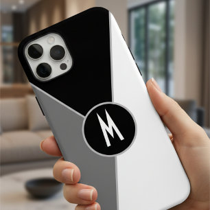 Stylish Black & White Color Block Custom Monogram iPhone 16 Pro Max Case