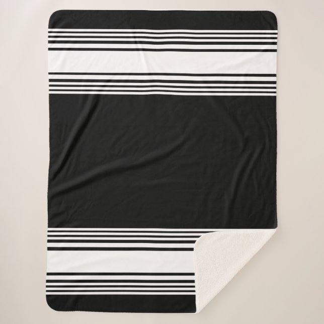 stylish black white contrast stripes pattern sherpa blanket (Front)