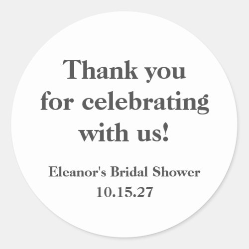 Stylish Black White Custom Bridal Shower Thank You Classic Round Sticker