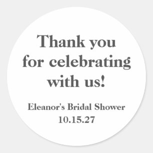 Stylish Black White Custom Bridal Shower Thank You Classic Round Sticker