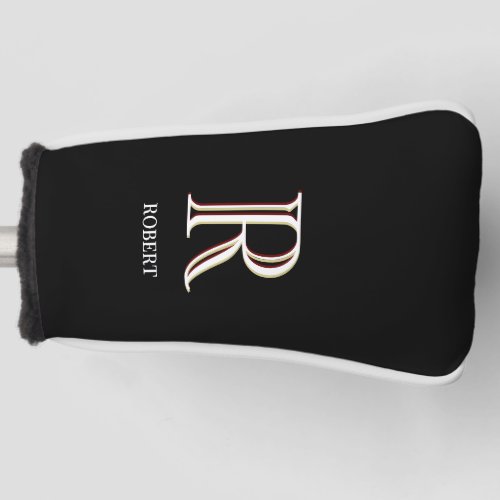 Stylish Black White Custom Monogram Name Putter Golf Head Cover