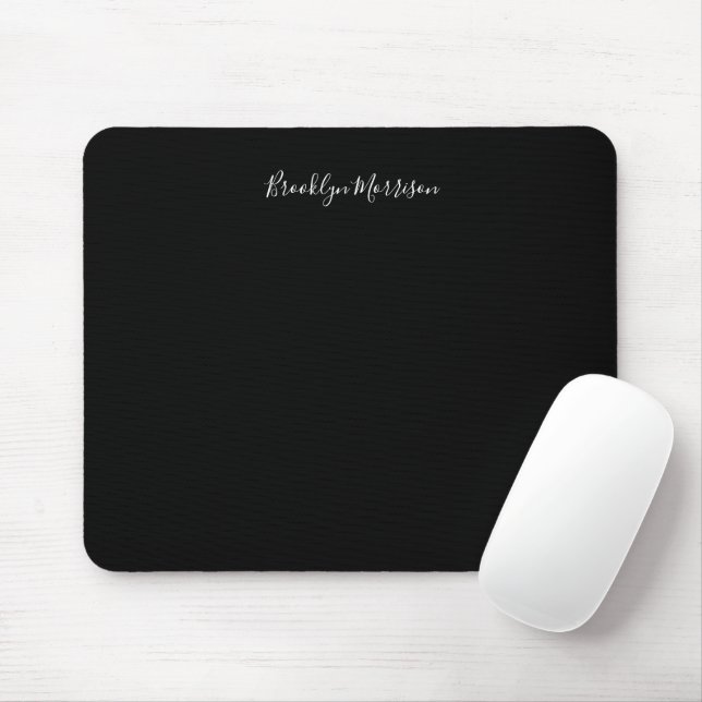 Stylish black white custom script monogram name mouse pad (With Mouse)