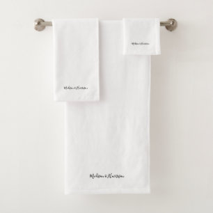 Stylish black & white custom script name text chic bath towel set