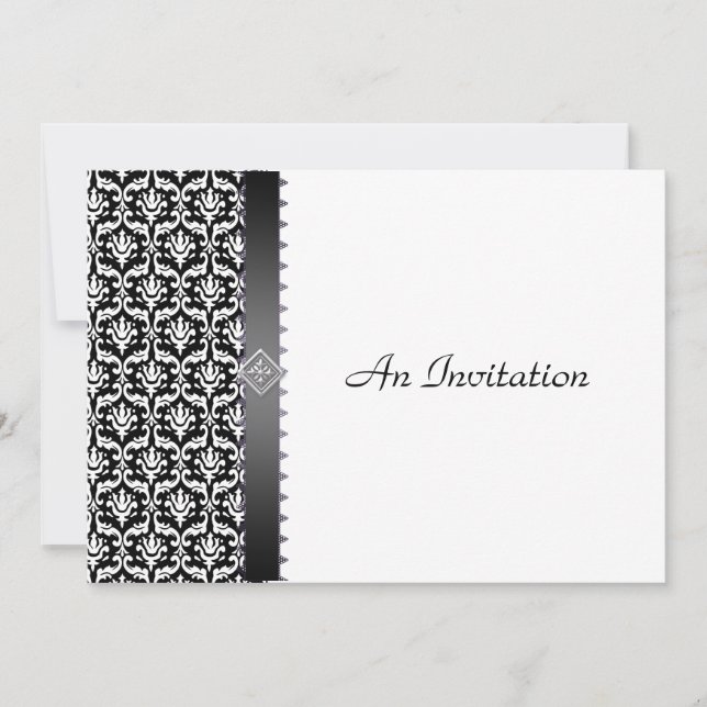 Stylish Black & White Damask Custom Invitations (Front)