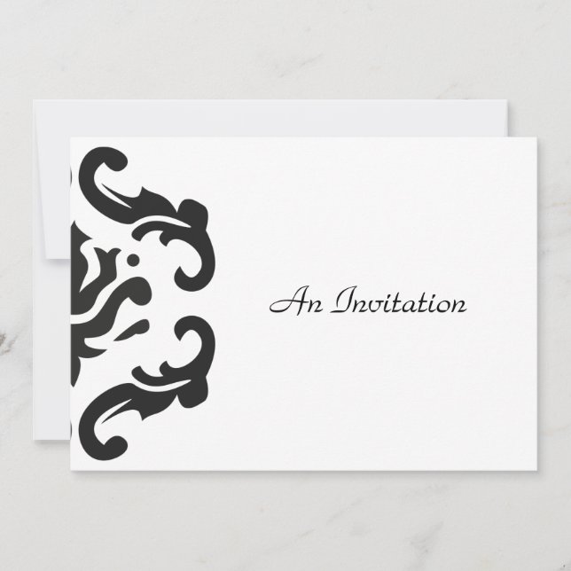 Stylish Black & White Damask Custom Invitations (Front)