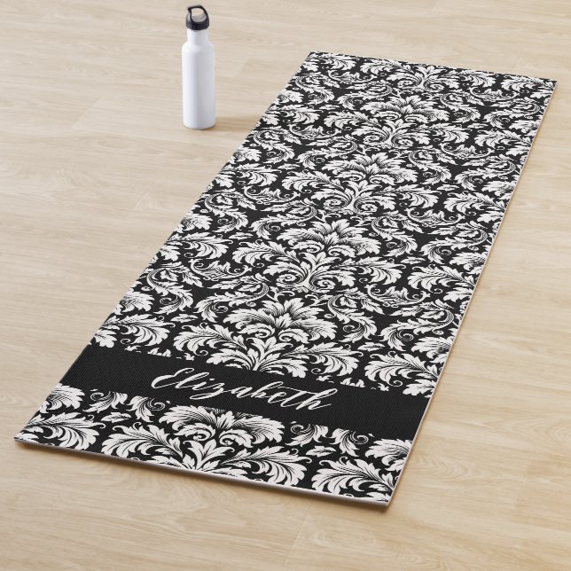 Stylish Black White Damask Yoga Mat (In Situ)