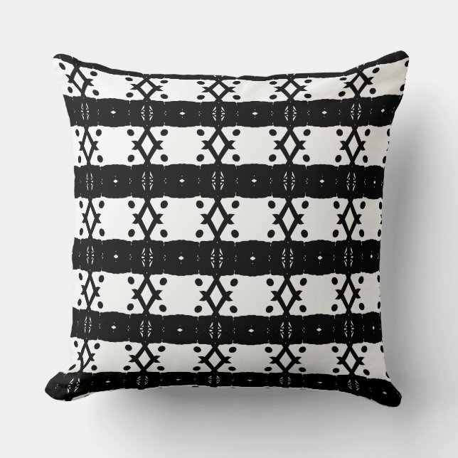 Stylish Black White Diamonds & Dots Throw Pillow (Front)