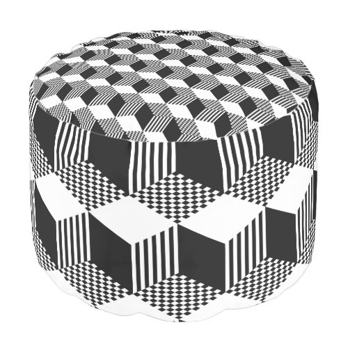 Stylish Black  White Diamonds  Hexagons Pouf