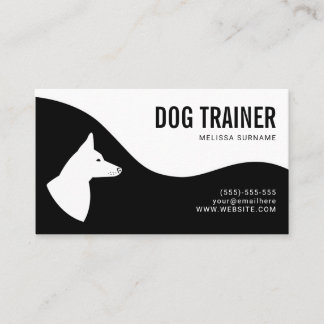 Stylish Black & White Dog Silhouette Dog Trainer Business Card