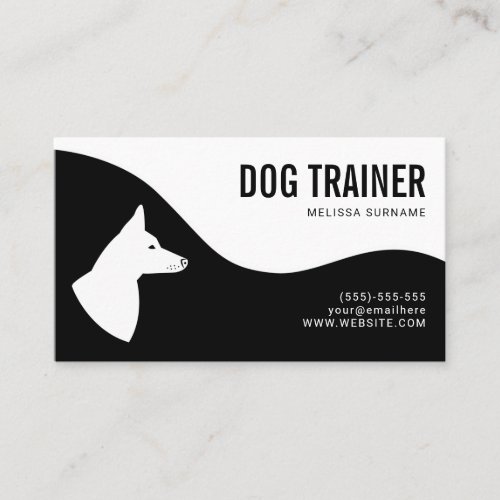 Stylish Black  White Dog Silhouette Dog Trainer Business Card