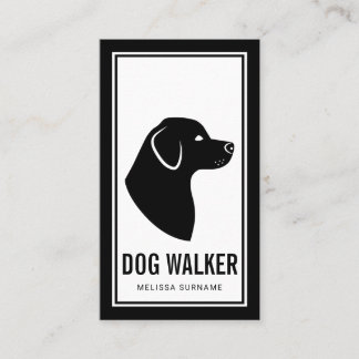 Stylish Black & White Dog Silhouette Dog Walker Business Card