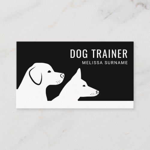 Stylish Black  White Dog Silhouettes Dog Trainer Business Card