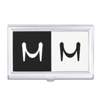 Stylish Black & White Double Initialed Monogram Business Card Case