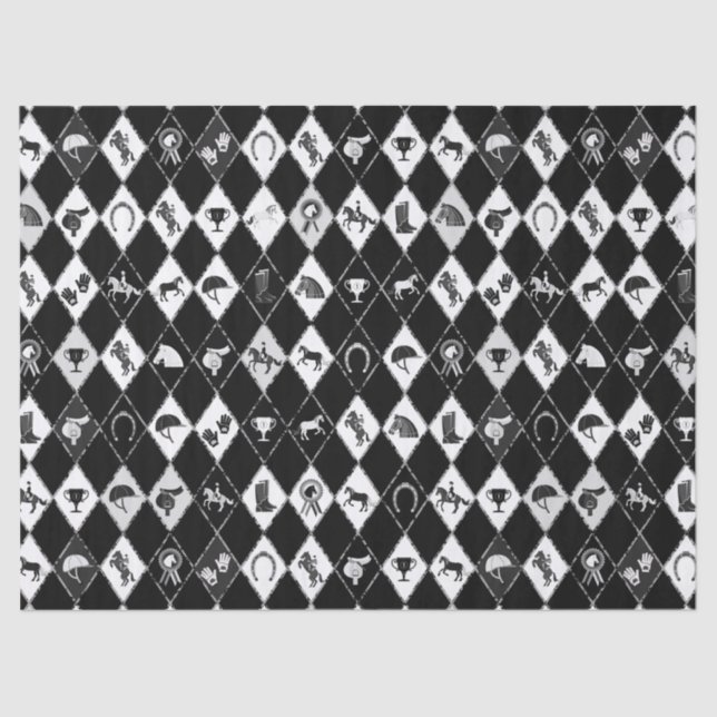 Stylish Black White Equestrian Diamond Pattern Tissue Paper (Front)