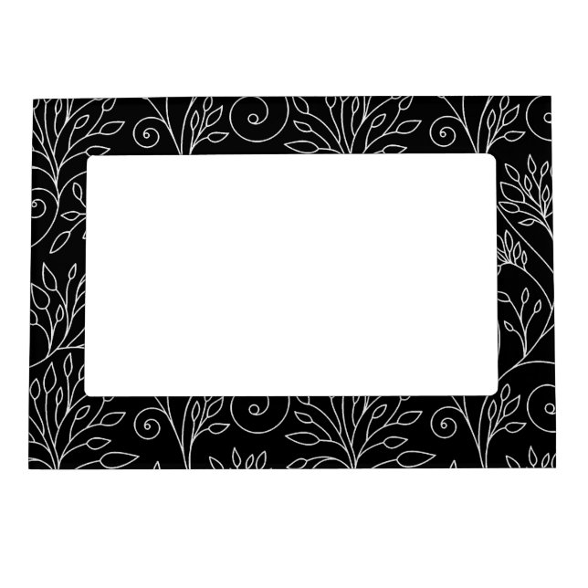 Stylish black white flowers Magnetic Frame (Front)