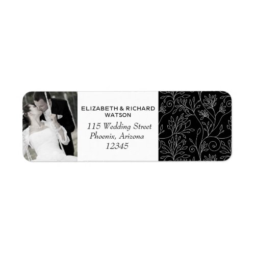 Stylish black white flowers  Wedding Address Label