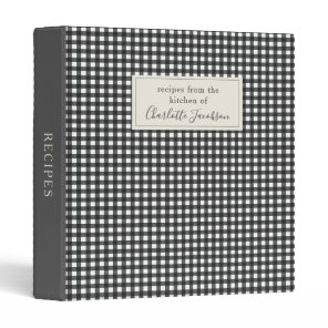 Stylish Black White Gingham Plaid Monogram Recipe 3 Ring Binder