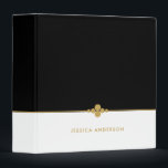 Stylish Black White Gold Name 3 Ring Binder<br><div class="desc">This chic and minimalist 3 ring binder features black and white with decorative gold color dots divider. Personalize with your name,  company name or text of your choice.
This binder comes in three different sizes and two inside color options.</div>