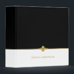 Stylish Black White Gold Name 3 Ring Binder<br><div class="desc">This chic and minimalist 3 ring binder features black and white with decorative gold color dots divider. Personalize with your name,  company name or text of your choice.
This binder comes in three different sizes and two inside color options.</div>