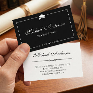 Stylish Black White Grad Cap Graduation Name Card