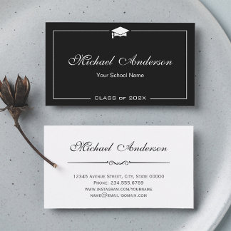 Stylish Black White Grad Cap Graduation Name Card
