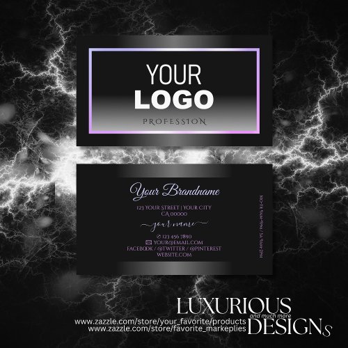 Stylish Black White Gradient Blue Pink Frame Logo Business Card
