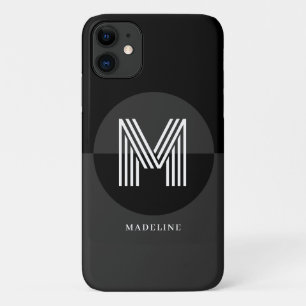 Stylish Black White Gray Geometric Modern Monogram iPhone 11 Case