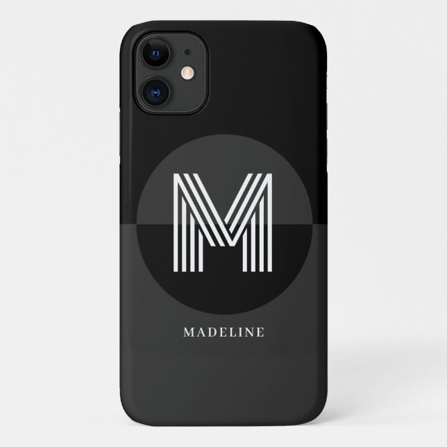 Stylish Black White Gray Geometric Modern Monogram Case-Mate iPhone Case (Back)