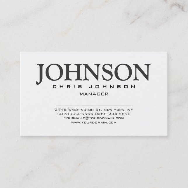 Stylish Black & White Gray Manager Business Card (Front)