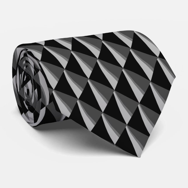 Stylish Black White Gray Pattern Neck Tie (Rolled)