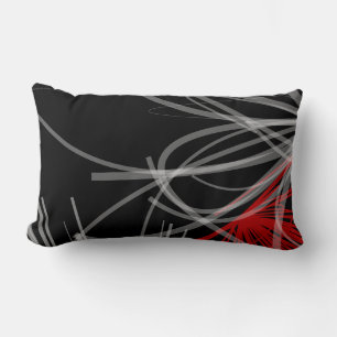 Stylish Black White Gray & Red Abstract Design Lumbar Pillow