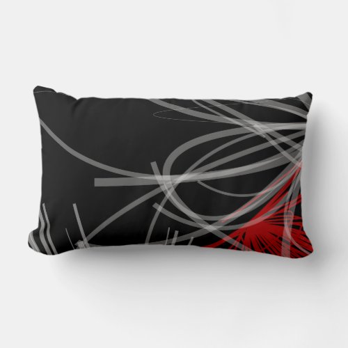 Stylish Black White Gray  Red Abstract Design Lumbar Pillow