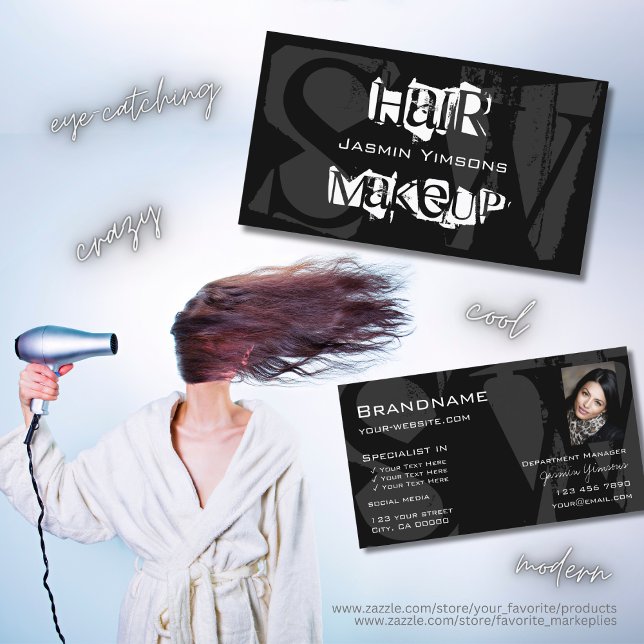 Stylish Black White Gray with Photo and Monogram Business Card (Creator Uploaded)