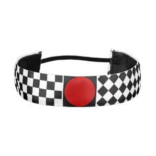 Stylish Black White Half Diamond Checkers red band Athletic Headband