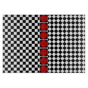 Stylish Black White Half Diamond Checkers red band Cutting Board