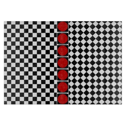 Stylish Black White Half Diamond Checkers red band Cutting Board