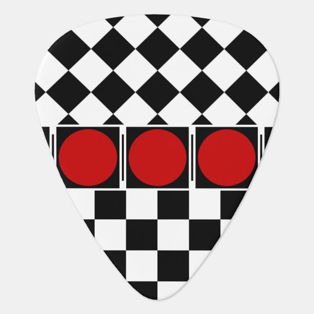 Stylish Black White Half Diamond Checkers red band Guitar Pick (Front)