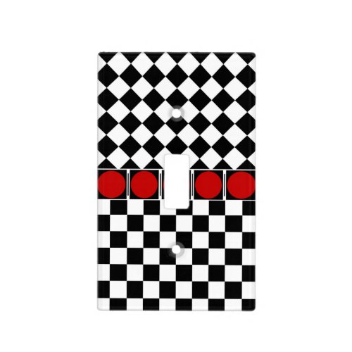 Stylish Black White Half Diamond Checkers red band Light Switch Cover