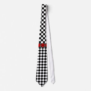 Stylish Black White Half Diamond Checkers red band Neck Tie