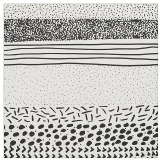 Stylish black white hand drawn polka dots stripes fabric
