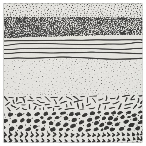 Stylish black white hand drawn polka dots stripes fabric