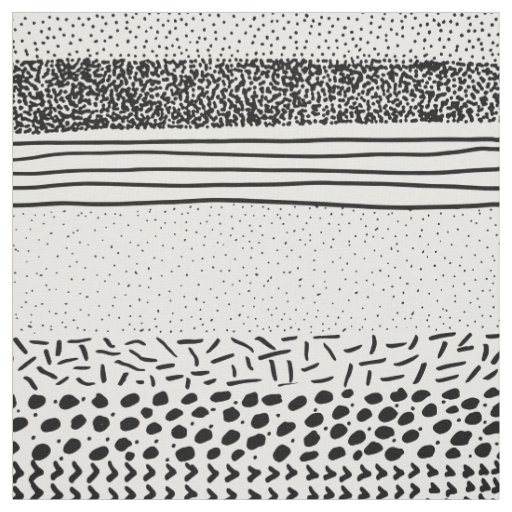 Stylish black white hand drawn polka dots stripes fabric