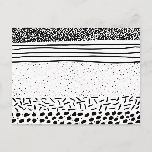 Stylish black white hand drawn polka dots stripes postcard