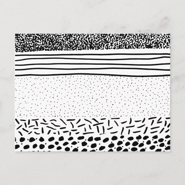 Stylish black white hand drawn polka dots stripes postcard (Front)