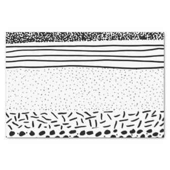 Stylish Black White Hand Drawn Polka Dots Stripes Tissue Paper by pink_water at Zazzle