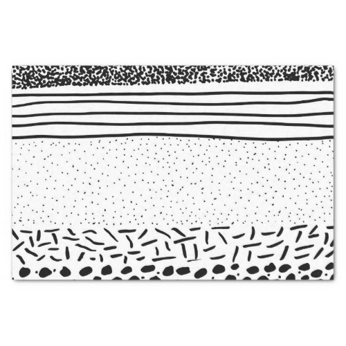 Stylish black white hand drawn polka dots stripes tissue paper