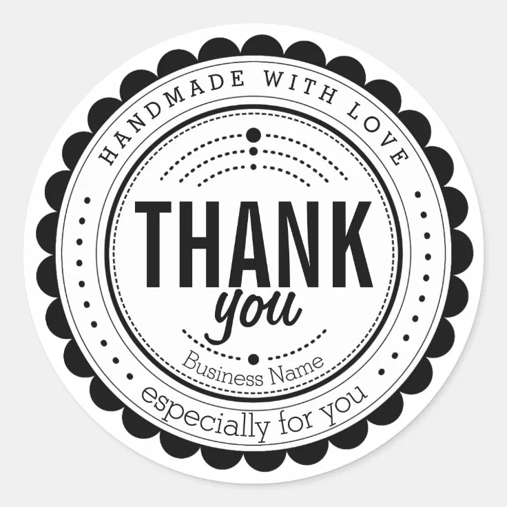 Stylish Black White Handmade Thank You Sticker Zazzle