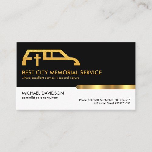 Stylish Black White Layer Gold Tab Memorial Business Card