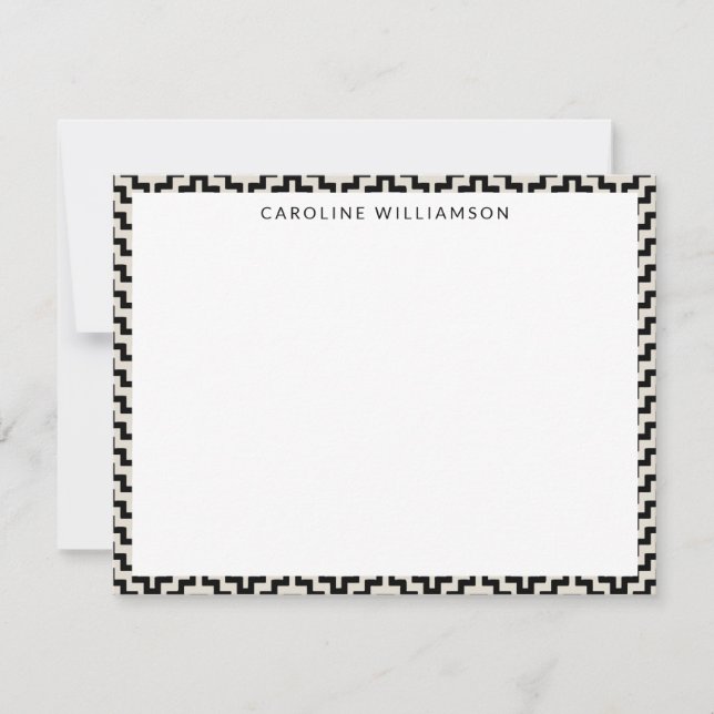 Stylish Black White Line Art Personalized Name Note Card (Front)