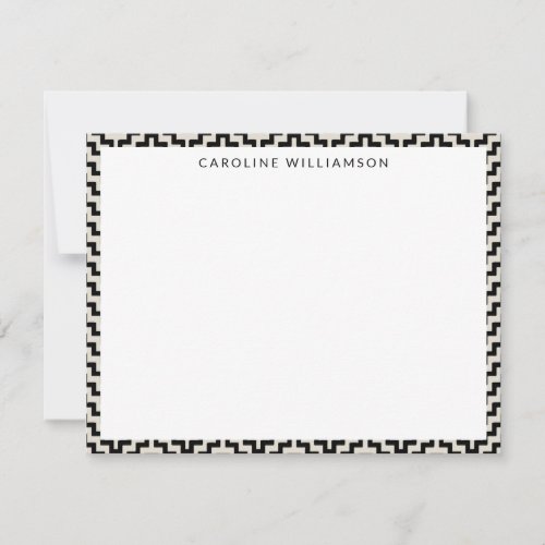 Stylish Black White Line Art Personalized Name Note Card